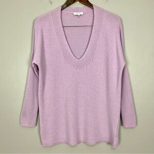 Haven 100% Cashmere Relaxed V-Neck Sweater Women’s Size S Ribbed Sleeves Purple